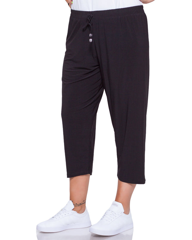 Черни панталони в макси размери - дамски - еластични и удобни - пролет - лято - Maxi Market