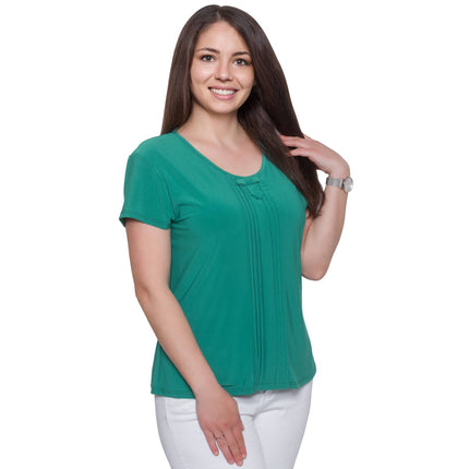 Дамска блуза в ментов цвят - права кройка - брезентово деколте - в макси размери - за пролет - лято - произведено в България - Maxi Market