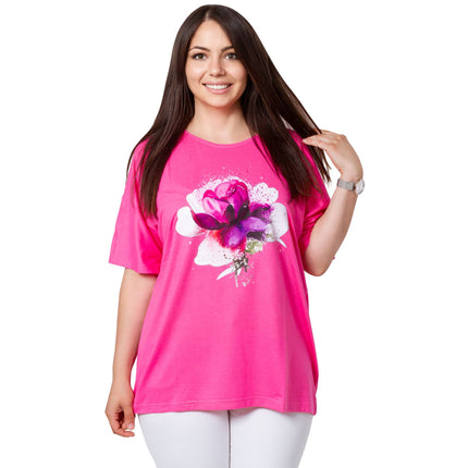 Дамска блуза в розово - права кройка - лодка деколте - еластична - за макси размери - пролет - лято - Maxi Market