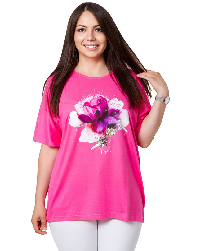 Дамска блуза в розово - права кройка - лодка деколте - еластична - за макси размери - пролет - лято - Maxi Market