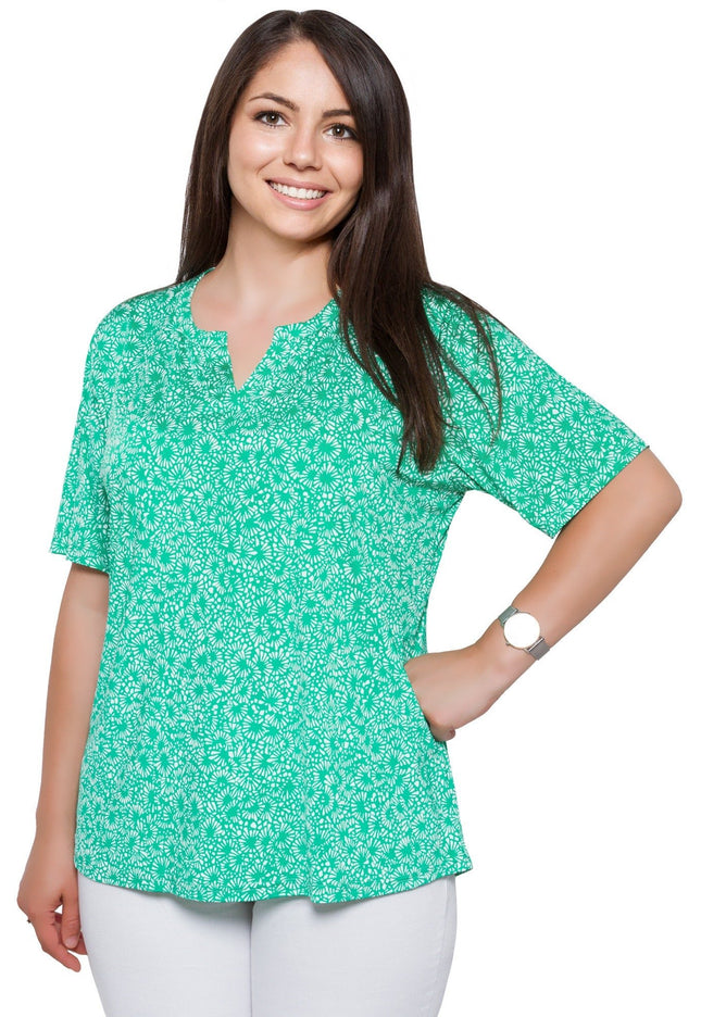 Дамска блуза в син цвят с абстрактен десен - V - образно деколте - Официален повод - Пролет - лето - 100% полиестер - Произведено в България - Maxi Market