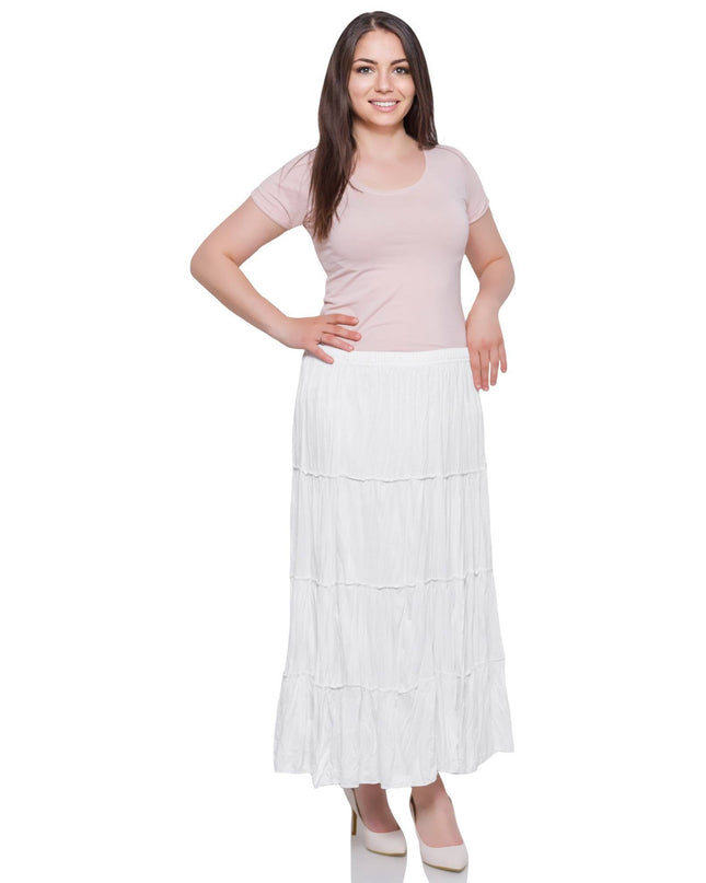 Дамска бяла пола в макси размери - еластична талия - летен модел - удобство и стил - произведено в България - Maxi Market