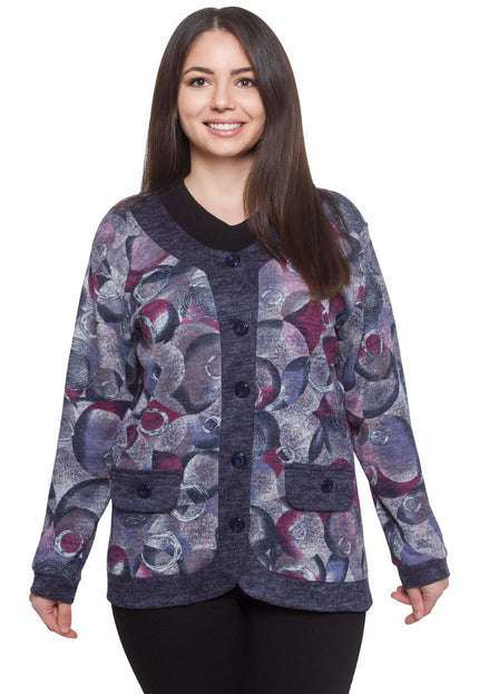 Дамска официална жилетка в лилаво - абстрактен модел - 100% полиестер - есен - зима - в макси размери - Maxi Market