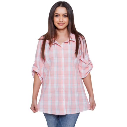 Дамска риза в макси размери - Каре пудра - Пролет - Лято - Еластичен памук - Произведено в България - Maxi Market