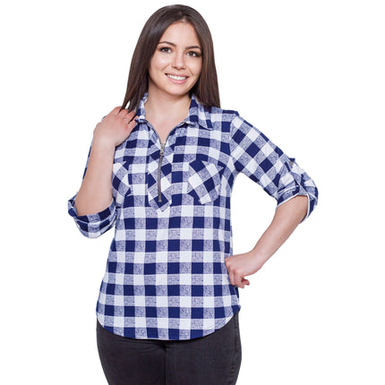 Дамска риза в макси размери - синя - абстрактен десен - официална - всесезонна - еластична - произведено в България - Maxi Market