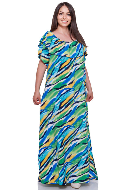 Дамска рокля в макси размери - Абстрактен модел - Полиестер - Официална - Всесезонна - Maxi Market