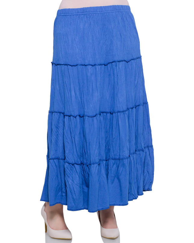 Дамска синя пола в макси размери - еластична - едноцветна - пролет/лято - комфорт и стил - до глезена - Maxi Market