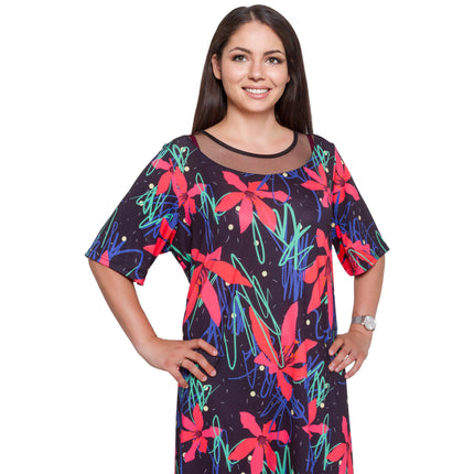 Дамска цветна рокля с флорален десен - макси размери - до глезена - еластична - произведено в България - Maxi Market
