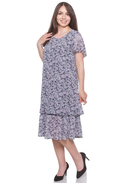 Дамска цветна шифонена рокля в макси размери - флорален модел - за официални събития - пролет - лято - Maxi Market