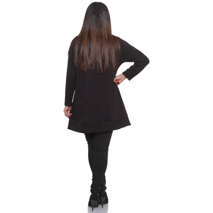 Дамска туника в макси размери - черна - абстрактен десен - еластичен памук - есен - зима - Maxi Market