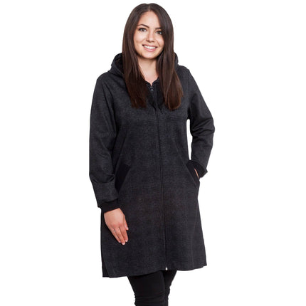 Дамска жилетка с качулка и цип - есен - зима - еластичност и джобове - в макси размери - Maxi Market
