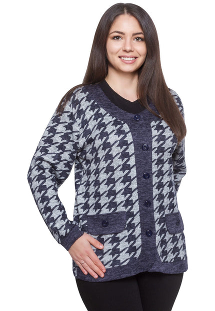 Дамска жилетка в макси размери - абстрактен десен - светло сива - официален повод - есен - зима - Maxi Market