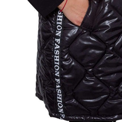 Дамска жилетка в макси размери - с геометричен десен - с цип и джобове - Есен - Зима - 100% полиестер - Maxi Market