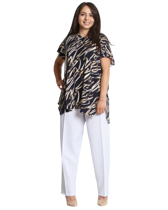 Дамски официален панталон в бял цвят - Висока Талия - 3XL,4XL,5XL,6XL,7XL - Пролет - Лято - Maxi Market