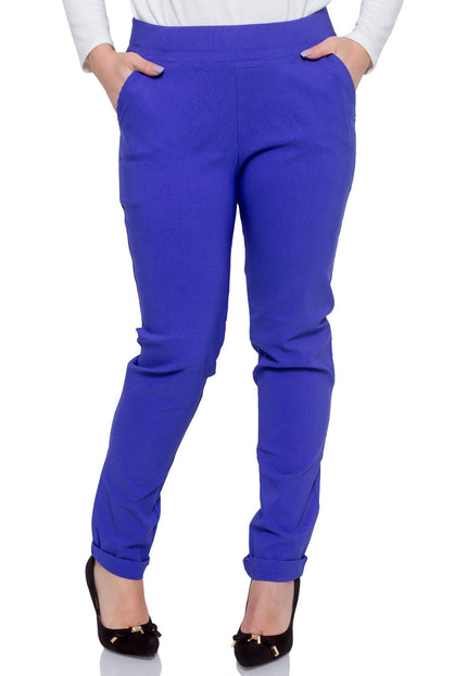 Дамски официални панталони в макси размери - тъмносини - права кройка - еластична талия - пролет - лято - Maxi Market