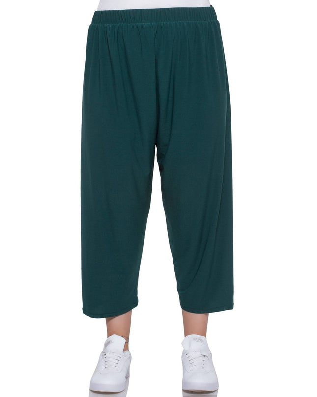 Дамски панталони в макси размери - тъмно зелени - еластична талия - пролет - лято - удобни и стилни - Maxi Market