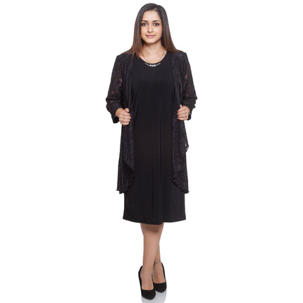 Дамски сет рокля и сако в тъмни тонове - елегантност за всеки сезон - в макси размери - произведено в България - Maxi Market