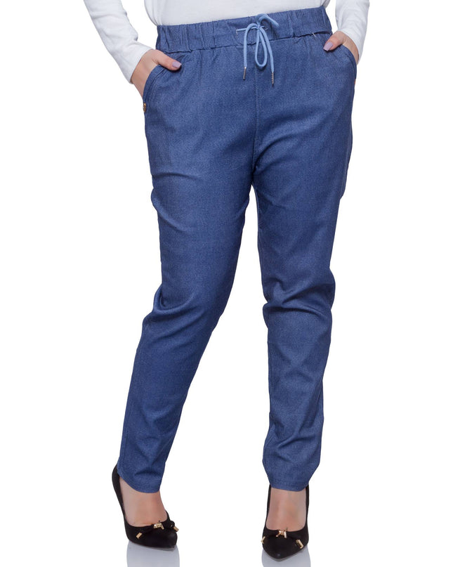 Дамски тъмносини панталони в макси размери - висока талия и джобове - удобни за всеки сезон - изработени в България - Maxi Market