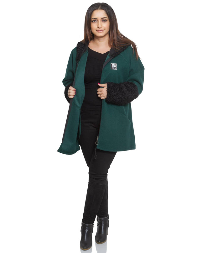 Дамско палто в тъмнозелено - Есен - Зима - Перфектно за официални събития - Макси размери - С цип и джобове - Произведено в България - Maxi Market