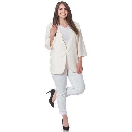 Дамско сако в макси размери - екрю цвят - еластично - официално - пролет - лято - произведено в България - Maxi Market