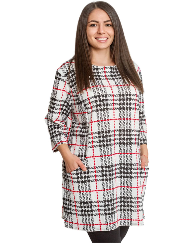 Дълга карирана туника с джобчета - 5XL,6XL,7XL,8XL - Maxi Market