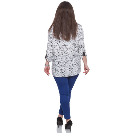 Елегантна бяла блуза с точки в макси размери - V - образно деколте - Пролет - лято - Произведено в България - Maxi Market