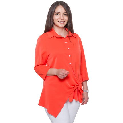 Елегантна дамска риза в коралов цвят - макси размери - подходяща за официални поводи - лятна колекция - произведено в България - Maxi Market