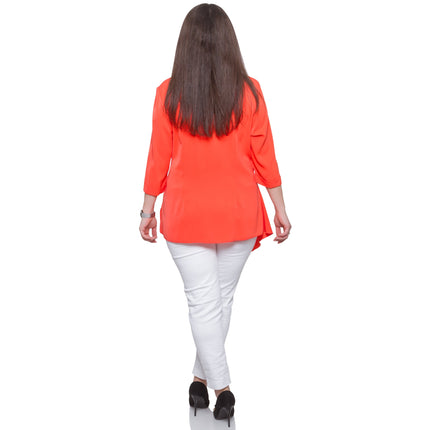 Елегантна дамска риза в коралов цвят - макси размери - подходяща за официални поводи - лятна колекция - произведено в България - Maxi Market