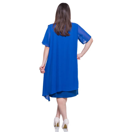 Елегантна дамска рокля от шифон в син цвят - макси размери - подходяща за всички сезони - произведено в България - Maxi Market