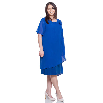 Елегантна дамска рокля от шифон в син цвят - макси размери - подходяща за всички сезони - произведено в България - Maxi Market