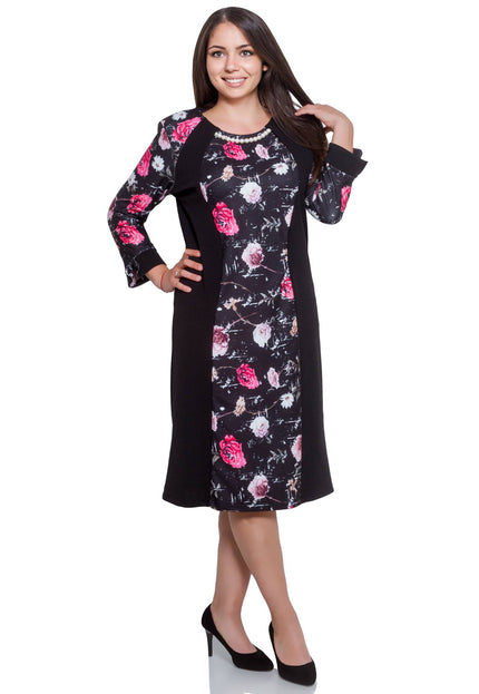 Елегантна дамска рокля с цветен модел - вискоза и еластан - макси размери - Maxi Market