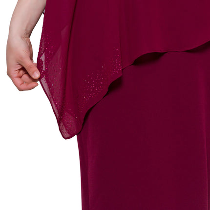 Елегантна дамска рокля в макси размери - бордо - до под коляното - за официални събития - пролет - лято - Maxi Market