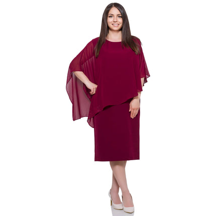 Елегантна дамска рокля в макси размери - бордо - до под коляното - за официални събития - пролет - лято - Maxi Market