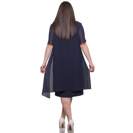 Елегантна дамска рокля в тъмносин цвят - под коляното - макси размери - пролет - лято - Maxi Market