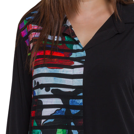 Елегантна риза с абстрактен десен - в макси размери - Пролет - Лято - 100% полиестер - Maxi Market