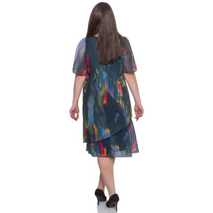 Елегантна шифонена рокля в цветен десен - абстрактен модел - официална - Пролет - лято - произведено в България - Maxi Market
