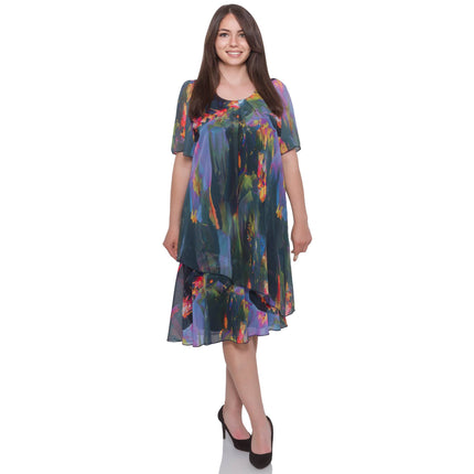 Елегантна шифонена рокля в цветен десен - абстрактен модел - официална - Пролет - лято - произведено в България - Maxi Market