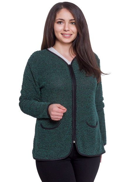 Елегантна зелена дамска жилетка - в макси размери - за официални събития - есен - зима - с цип и джобове - изработена в България - Maxi Market