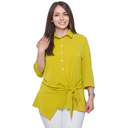 Елегантна - жълта риза с яка - Пролет - Лято - в макси размери - Подходяща за официални събития - Произведено в България - Maxi Market