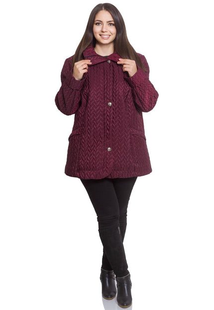 Елегантно дамско яке в бордо с геометричен десен - Есен - Зима - с цип и джобове - макси размери - 95% вискоза 5% еластан - произведено в България - Maxi Market