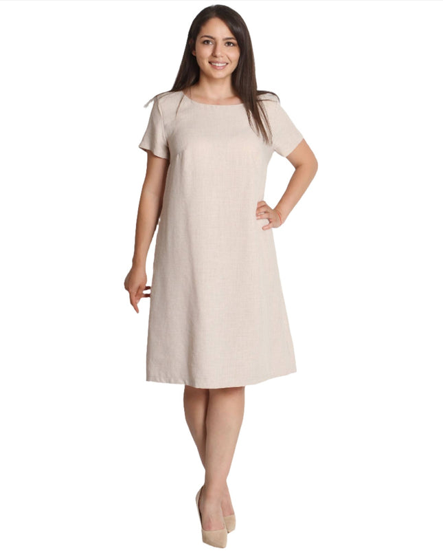 Ленена рокля с джобчета - Свободна кройка - Големи размери - Пролет - Лято - Maxi Market