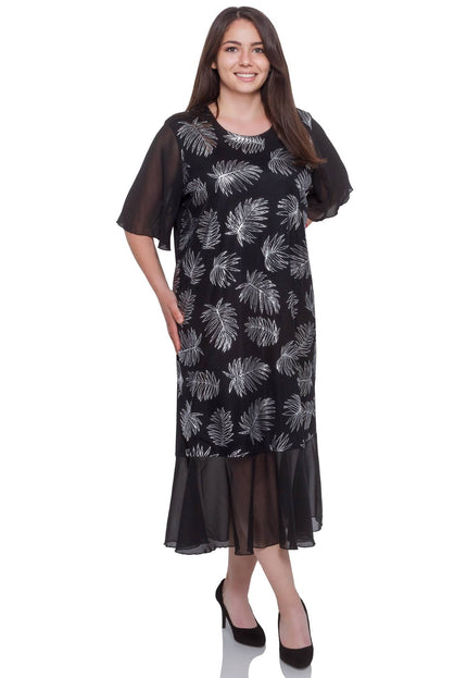 Официална дамска рокля с шарка растения и дървета - До глезена - Кръгло деколте - Еластичност - Пролет - лято - в макси размери - Maxi Market