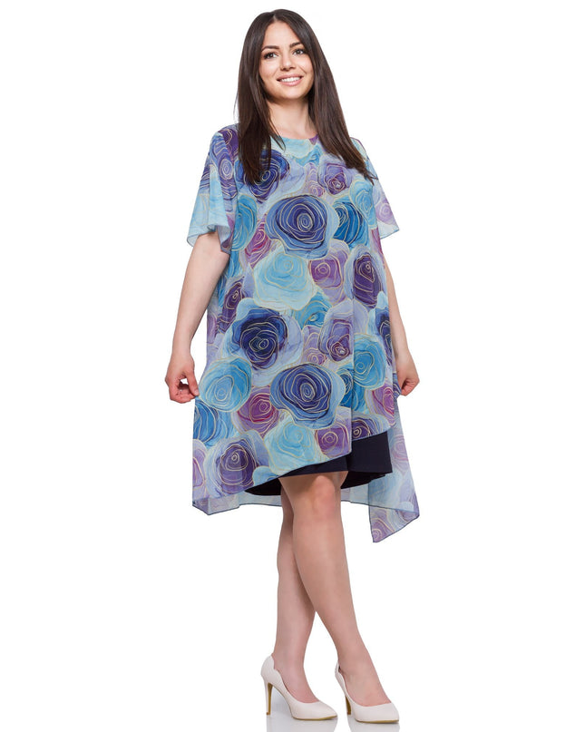 Цветна дамска шифонена рокля до коляното - в макси размери - Пролет - Лято - Идеална за официални събития - Произведено в България - Maxi Market