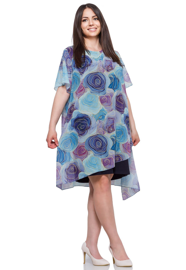 Цветна дамска шифонена рокля до коляното - в макси размери - Пролет - Лято - Идеална за официални събития - Произведено в България - Maxi Market