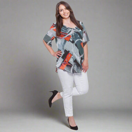 Цветна туника с абстрактен десен в макси размери - Официално облекло - Пролет - Лято - Дамска мода - пролет - лято - Maxi Market